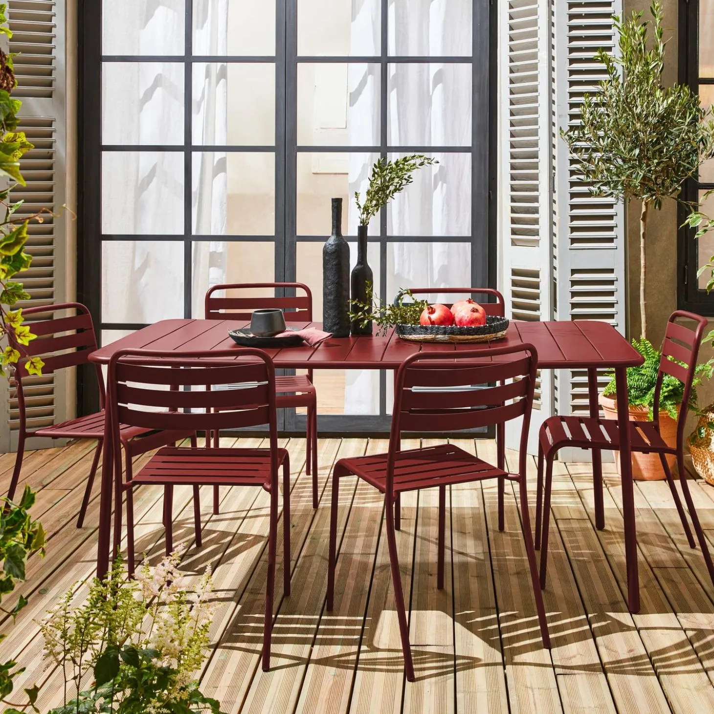 6-8 seater rectangular steel garden table set with 6 chairs