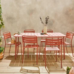 6-8 seater rectangular steel garden table set with 6 chairs
