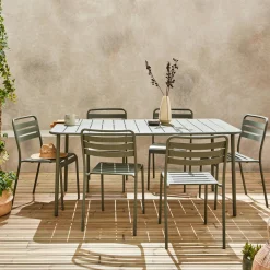 6-8 seater rectangular steel garden table with chairs