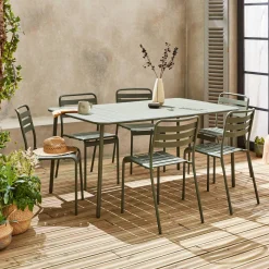 6-8 seater rectangular steel garden table with chairs