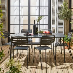 6-8 seater rectangular steel garden table with chairs