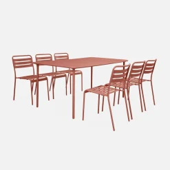 6-8 seater rectangular steel garden table set with 6 chairs