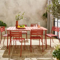 6-8 seater rectangular steel garden table set with 6 chairs