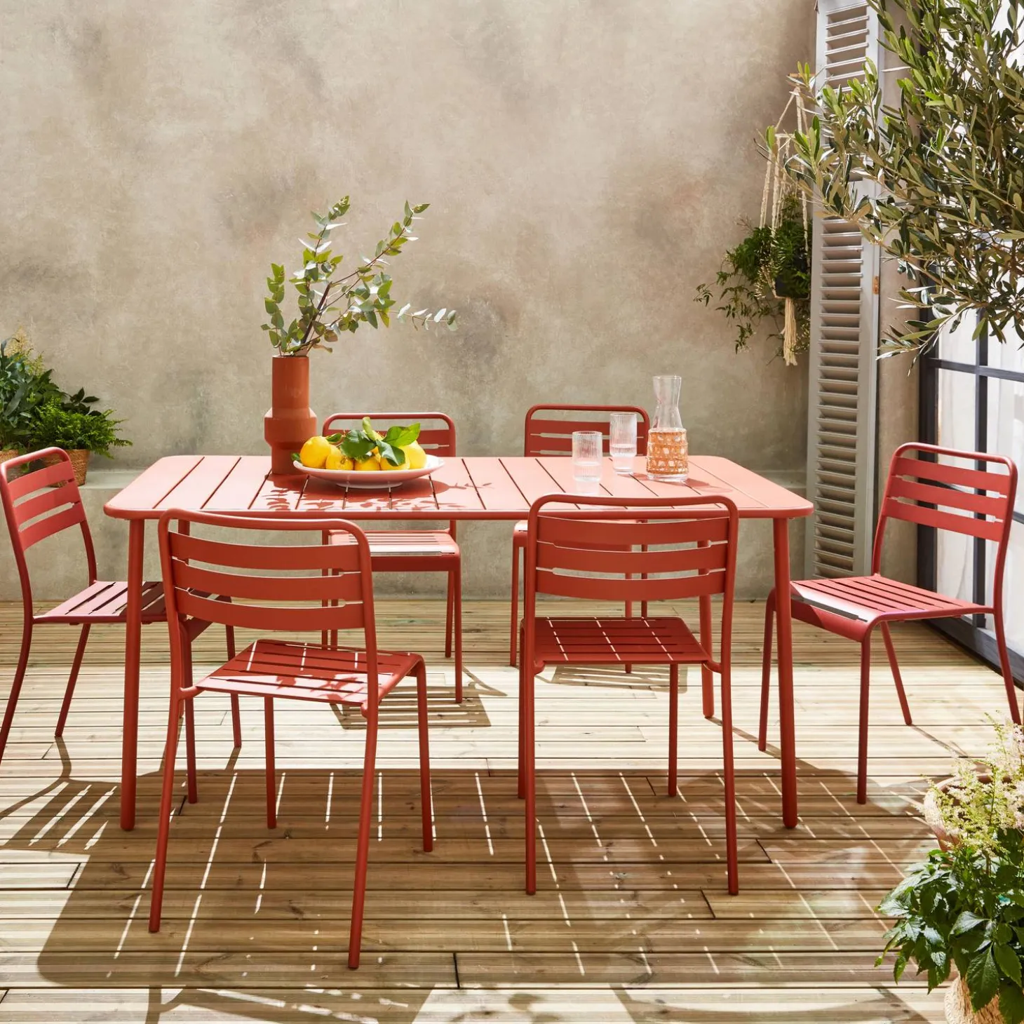 6-8 seater rectangular steel garden table set with 6 chairs