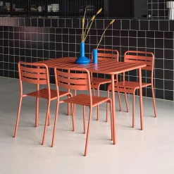 4-seater rectangular steel garden table set with 4 chairs