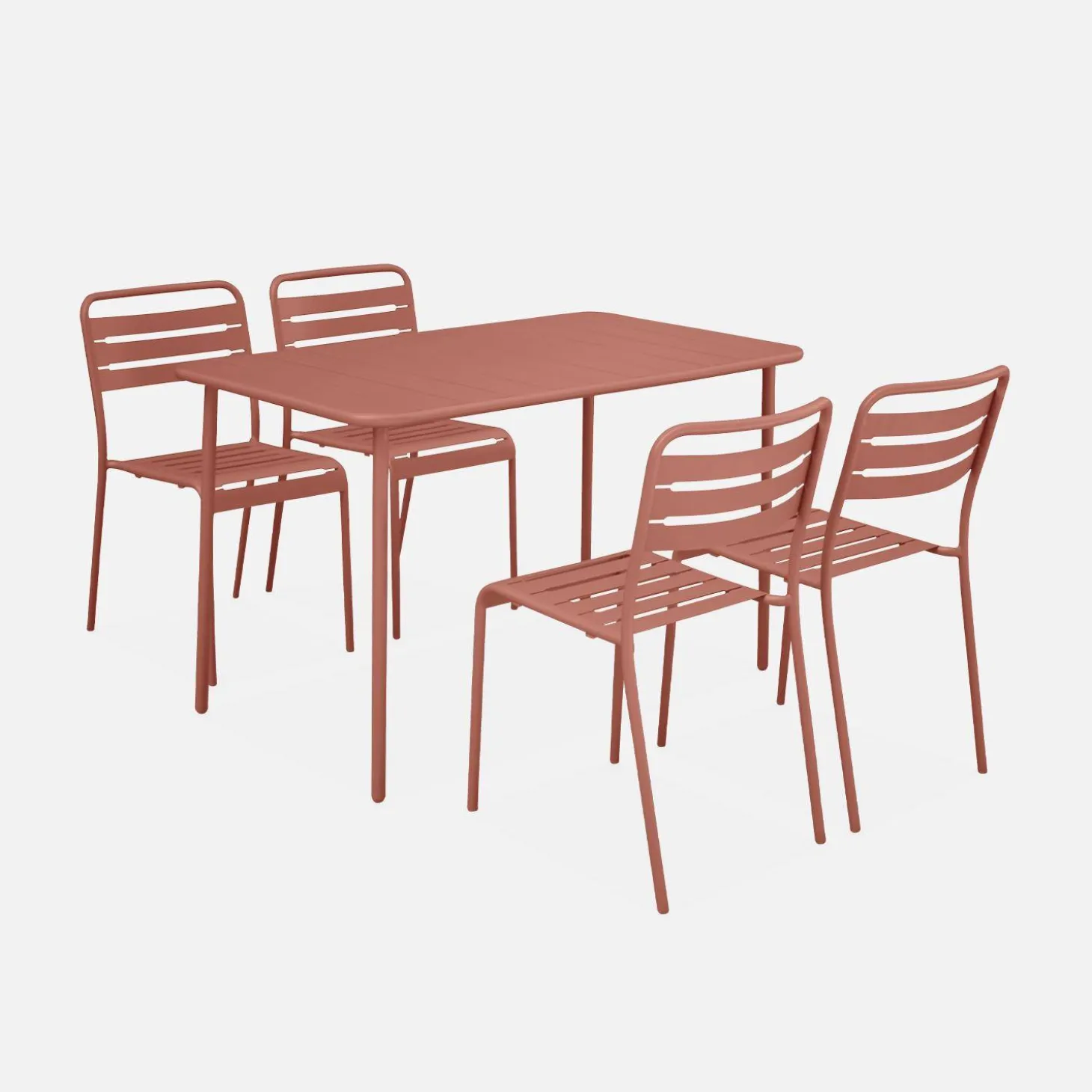 4-seater rectangular steel garden table with 4 chairs