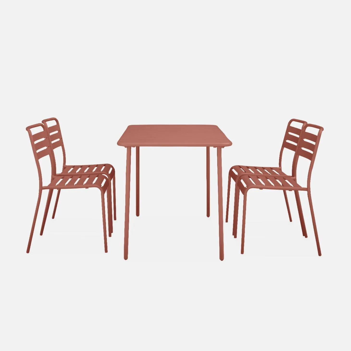 4-seater rectangular steel garden table with 4 chairs