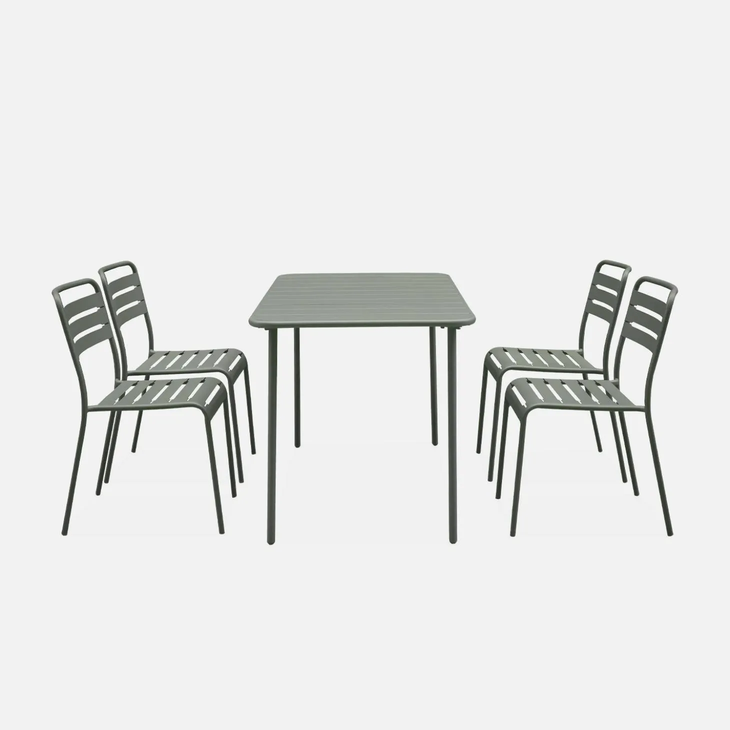 4-seater rectangular steel garden table with 4 chairs