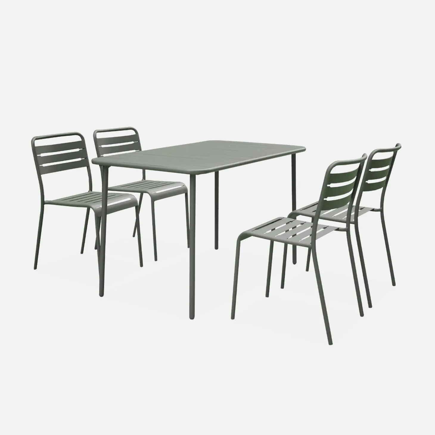 4-seater rectangular steel garden table with 4 chairs