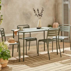 4-seater rectangular steel garden table set with 4 chairs