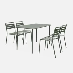 4-seater rectangular steel garden table set with 4 chairs