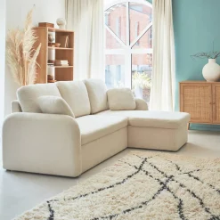 3-seater reversible corner sofa bed in boucle fabric