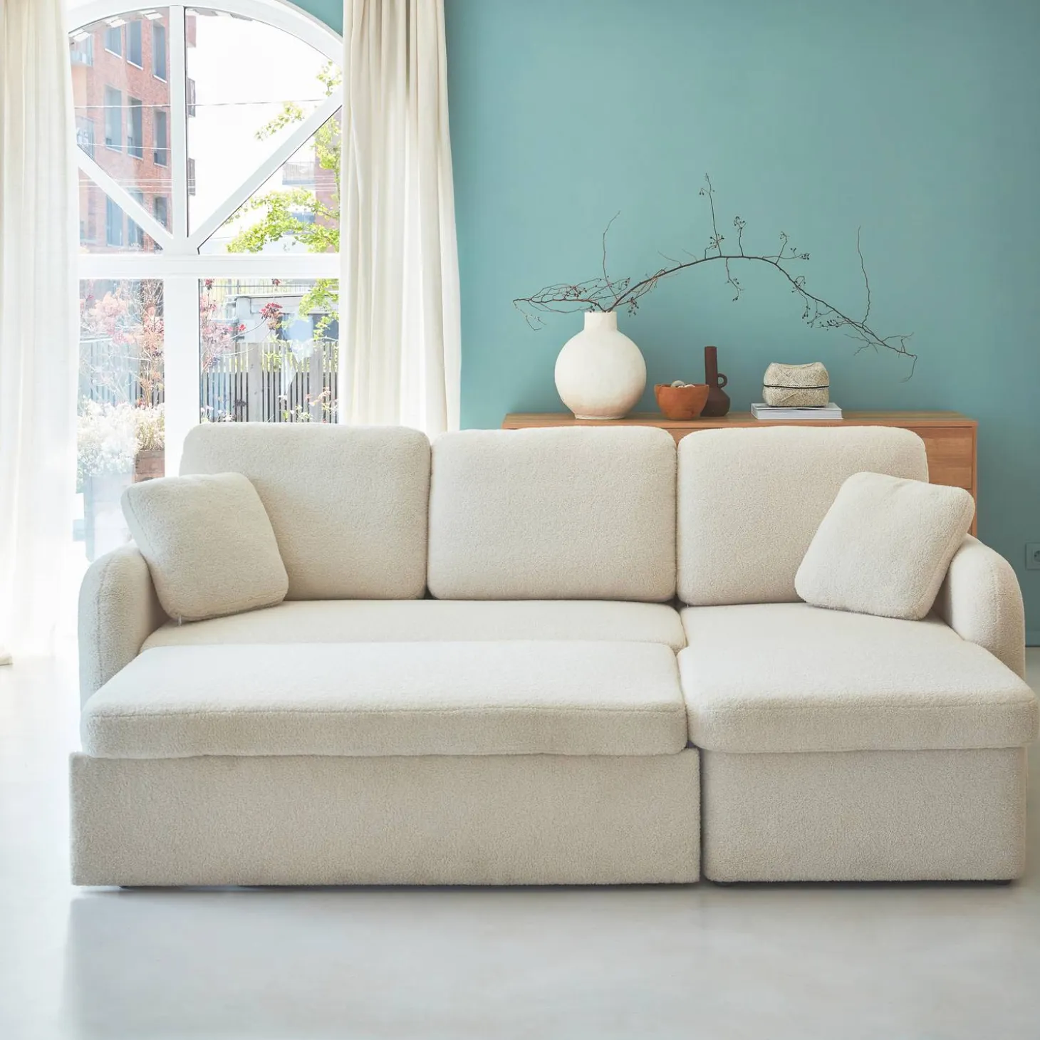 3-seater reversible corner sofa bed in boucle fabric