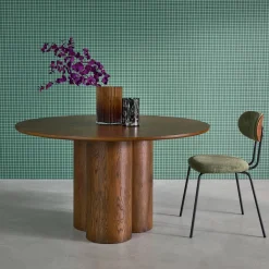 4-seater round dining table, rubberwood and oak veneer