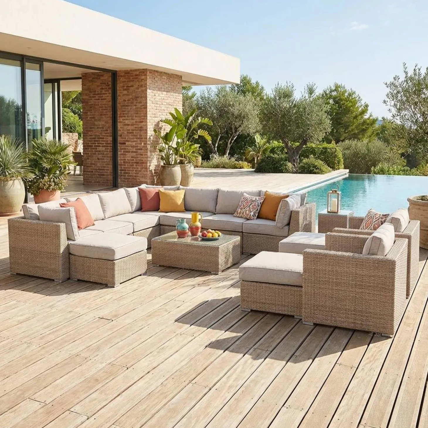 12-14 seater round woven resin garden sofa set