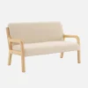 2-seater Scandinavian children's bench in wood and bouclette fabric