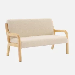 2-seater Scandinavian children's bench in wood and bouclette fabric