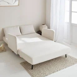 2-seater scandinavian convertible sofa with boucle fabric