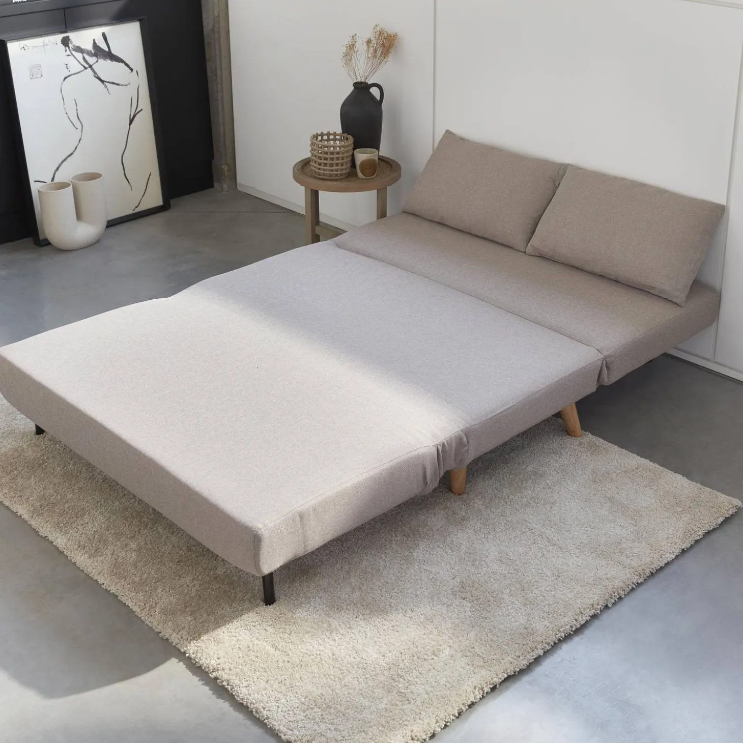 2-seater scandi-style folding sofa bed