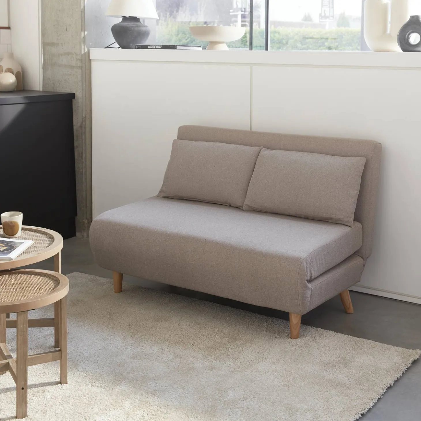 2-seater scandi-style folding sofa bed