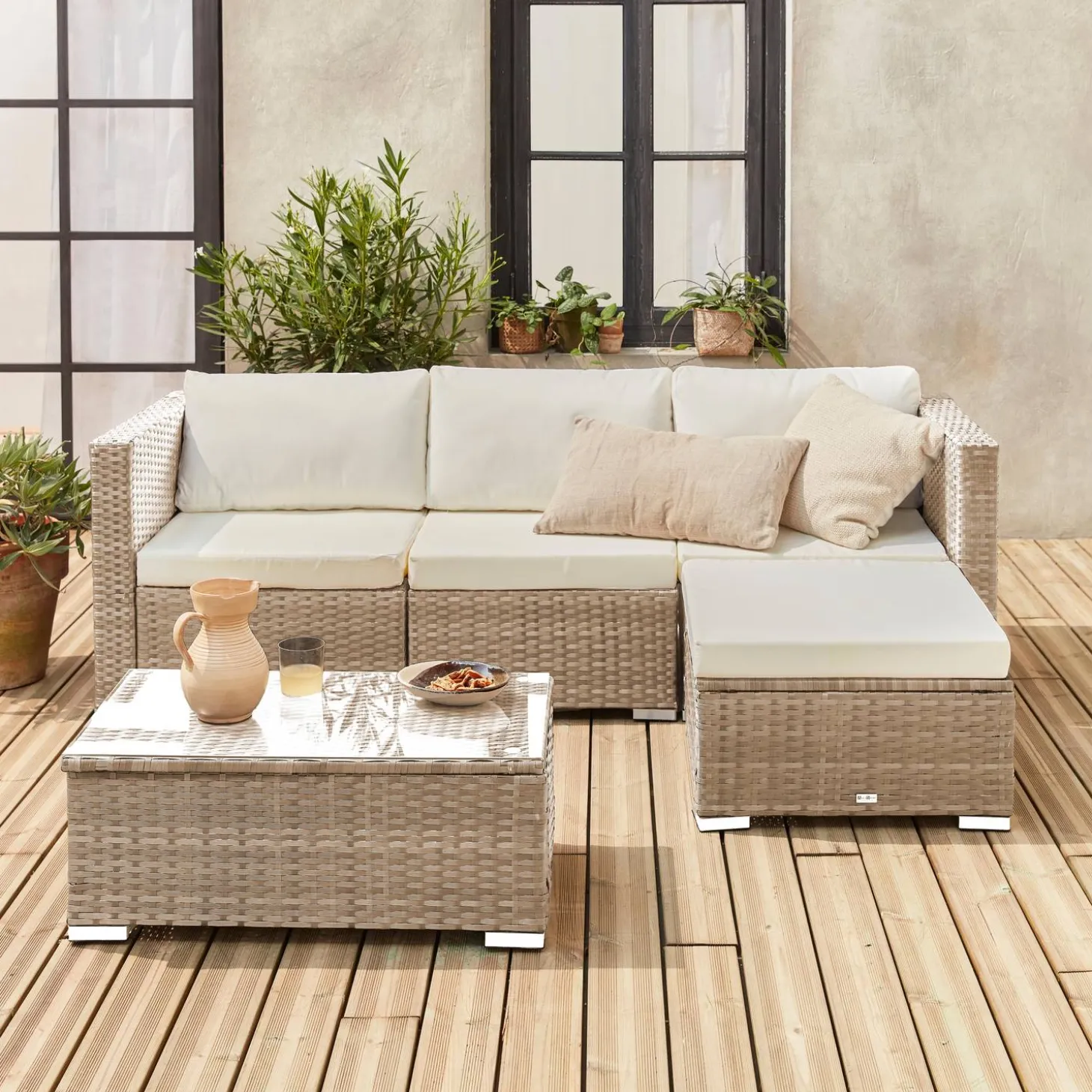 4-seater self-assembly polyrattan garden sofa set