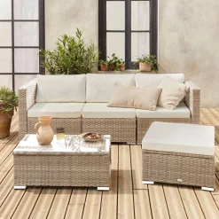 4-seater self-assembly polyrattan garden sofa set