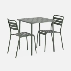 2-seater square steel garden table set with 2 chairs