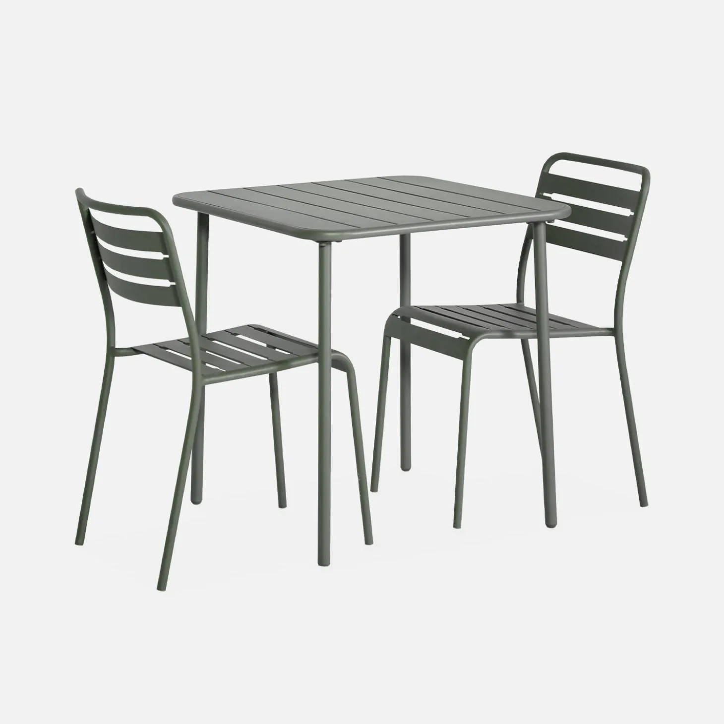 2-seater square steel garden table set with 2 chairs