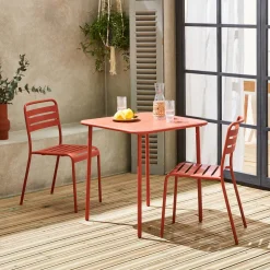 2-seater square steel garden table set with 2 chairs