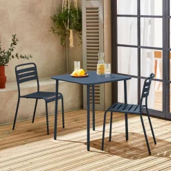 2-seater square steel garden table set with 2 chairs