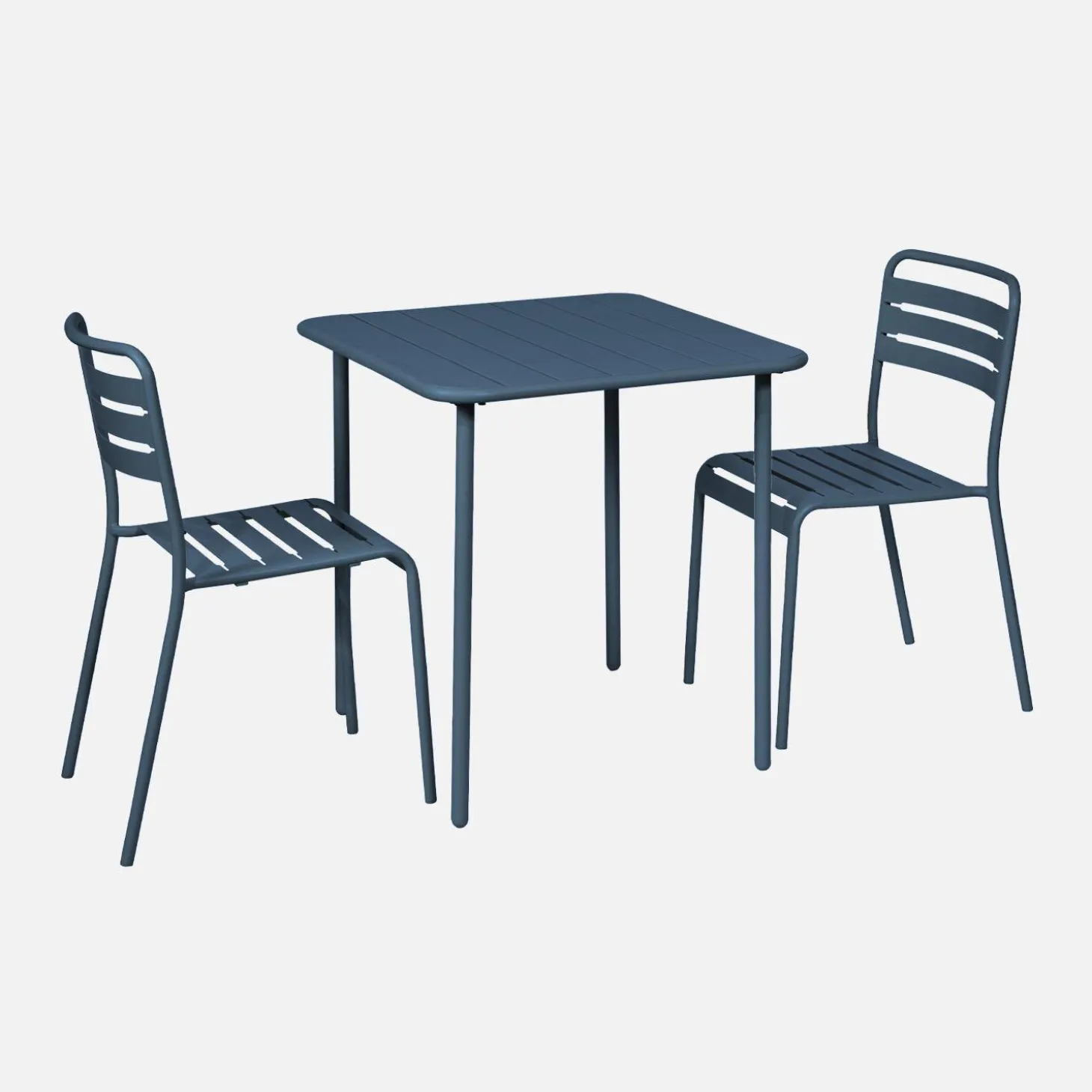 2-seater square steel garden table set with 2 chairs