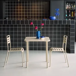 2-seater square steel garden table set with 2 chairs
