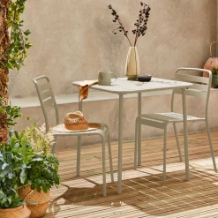 2-seater square steel garden table set with 2 chairs