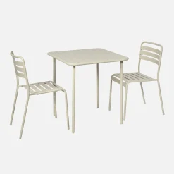 2-seater square steel garden table set with 2 chairs