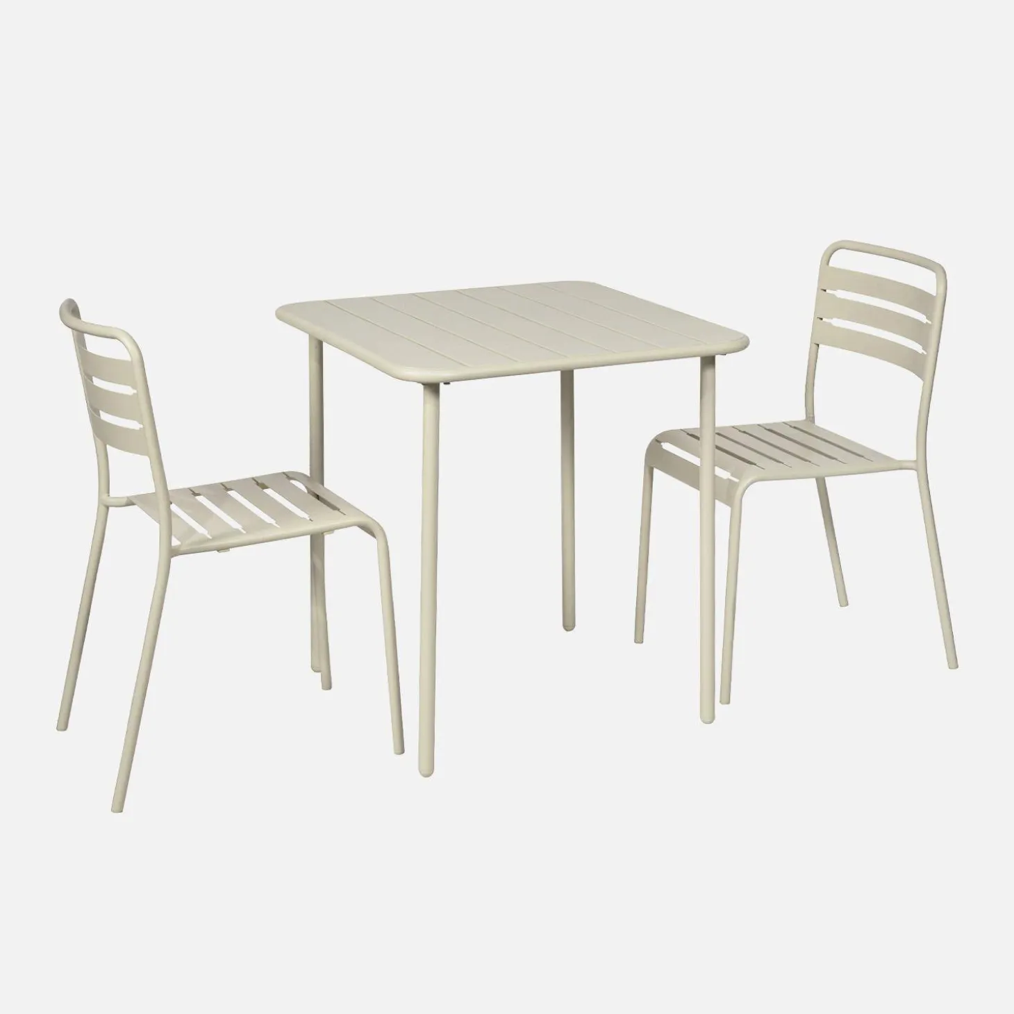 2-seater square steel garden table set with 2 chairs
