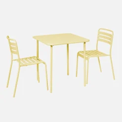 2-seater square steel garden table set with 2 chairs