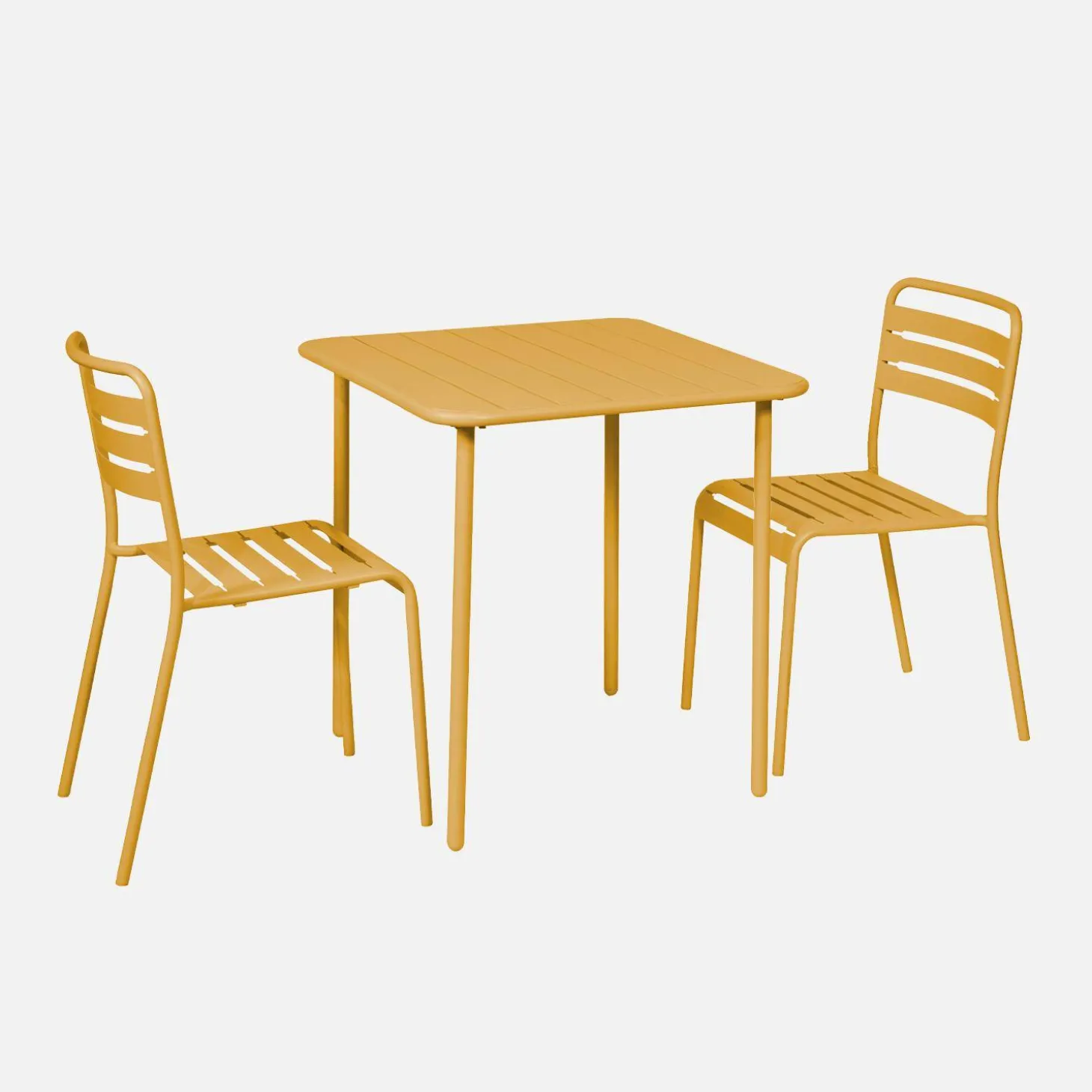 2-seater square steel garden table set with 2 chairs