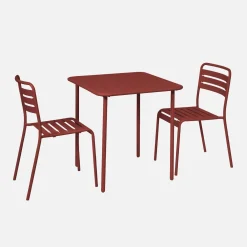 2-seater square steel garden table set with 2 chairs