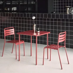 2-seater square steel garden table set with 2 chairs