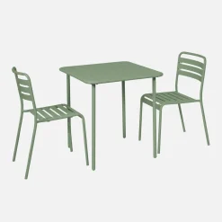 2-seater square steel garden table set with 2 chairs