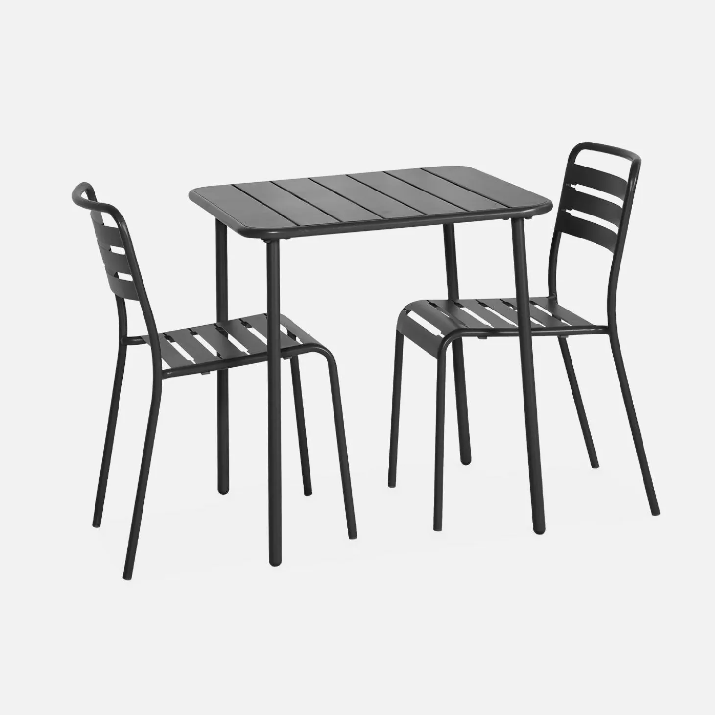 2-seater square steel garden table set with 2 chairs