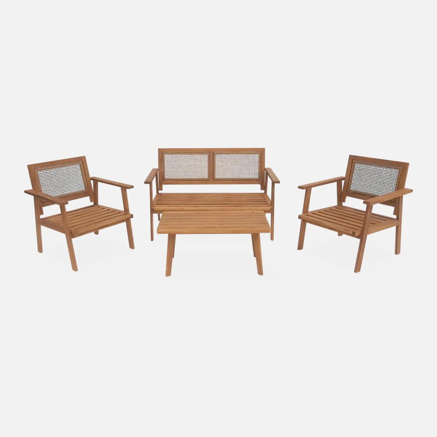 4-seater wooden and cane rattan garden sofa set