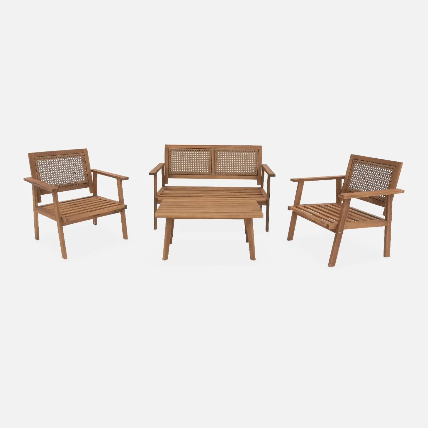4-seater wooden and cane rattan garden sofa set