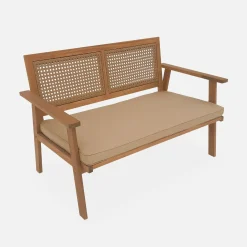 4-seater wooden and cane rattan garden sofa set