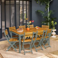 8-seater wooden garden table with rounded corners