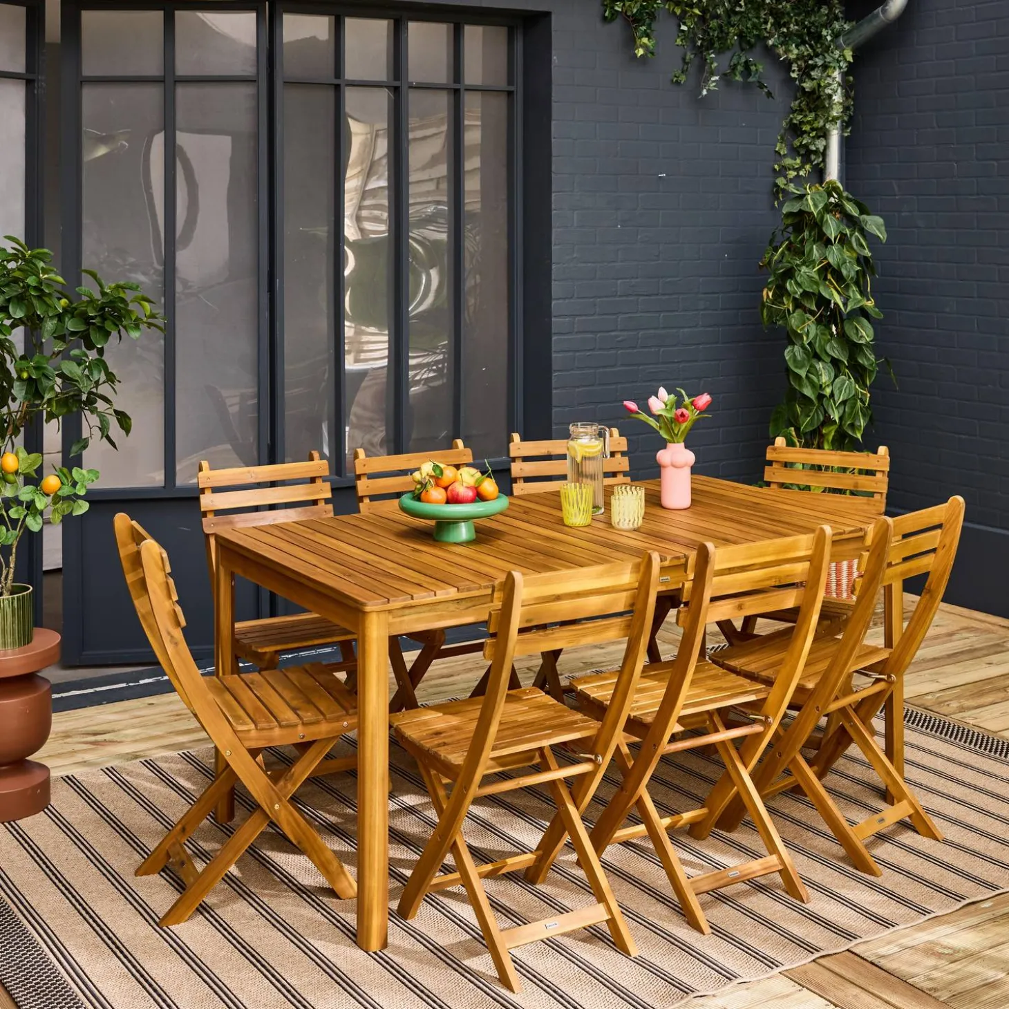 8-seater wooden garden table with rounded corners