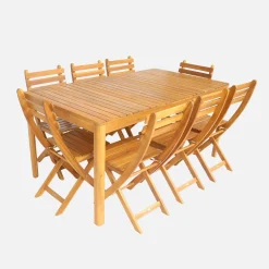 8-seater wooden garden table with rounded corners