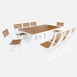8-seater wooden garden table with rounded corners