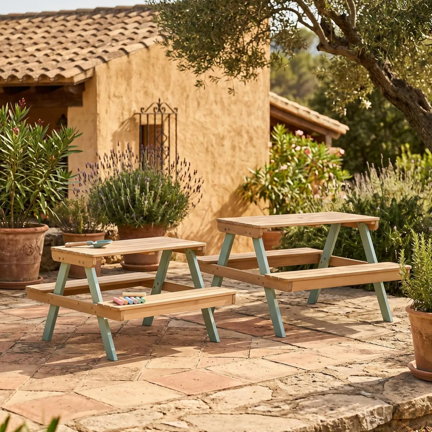 2-seater wooden picnic table for children