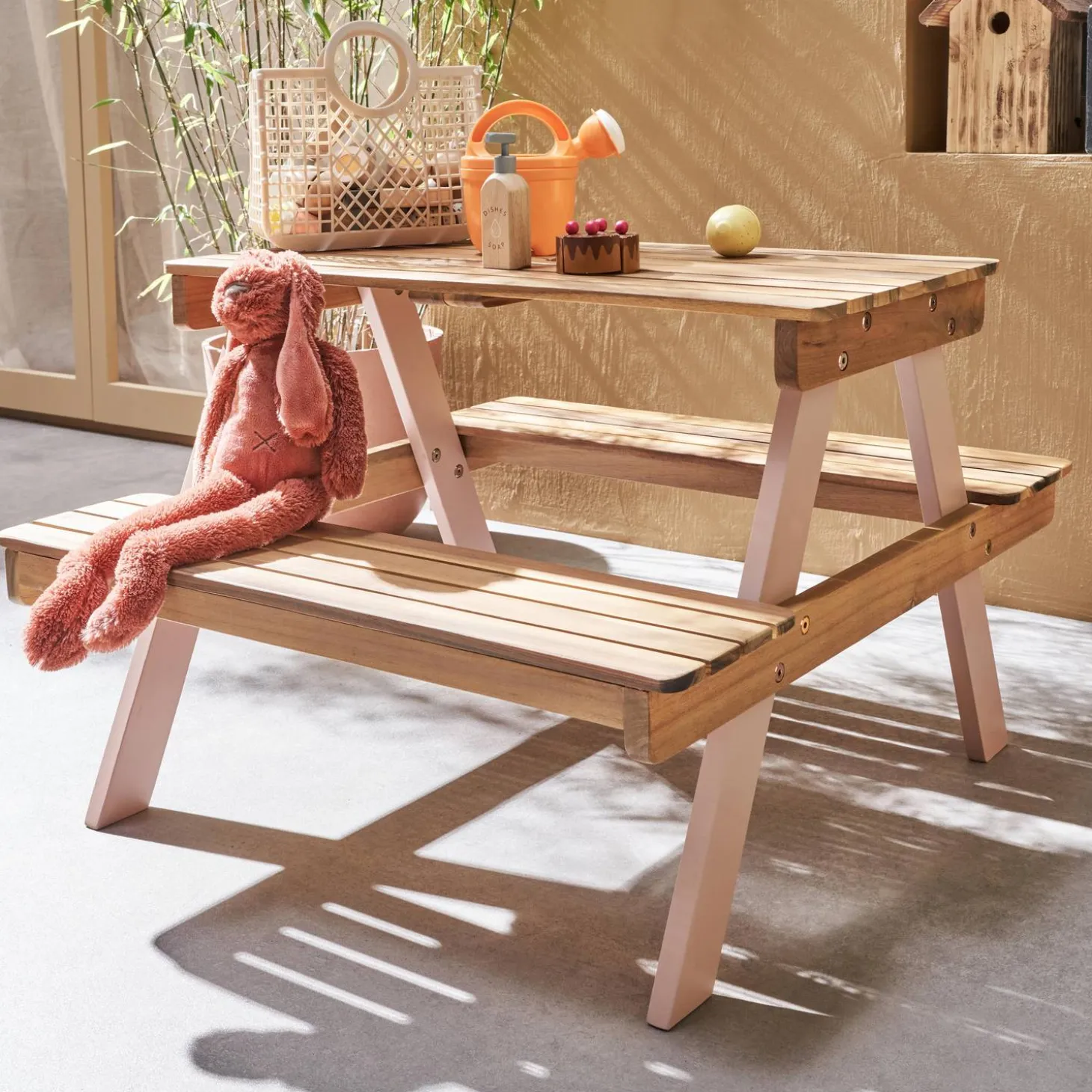 2-seater wooden picnic table for children